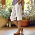 thumbnail image 2 of VBVC Women's Elastic Waist Striped Capri Pants, Knee Length Bermuda Shorts For Women, Ladies' Summer Breathable Cropped Trousers with Pockets,Khaki,S-2XL, 2 of 8
