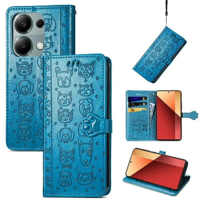 Funda Cartera FOXDOCK para Xiaomi Redmi Note 13 PRO 4G , Flip PU con Relieve de Gatos y Perros, Tarjetero y Soporte