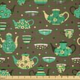 thumbnail image 2 of Ambesonne Tea Party Fabric by the Yard Microfiber, Dotted Cups and Pots, 1 Yard, Sea Green Brown Beige, 2 of 2