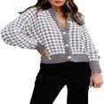 thumbnail image 1 of Cardigan Sweaters for Women Plaid Lightweight Cardigan V Neck Button Down Cardigan Long Sleeve Cable Knit Oversized Sweaters Tops, 1 of 7
