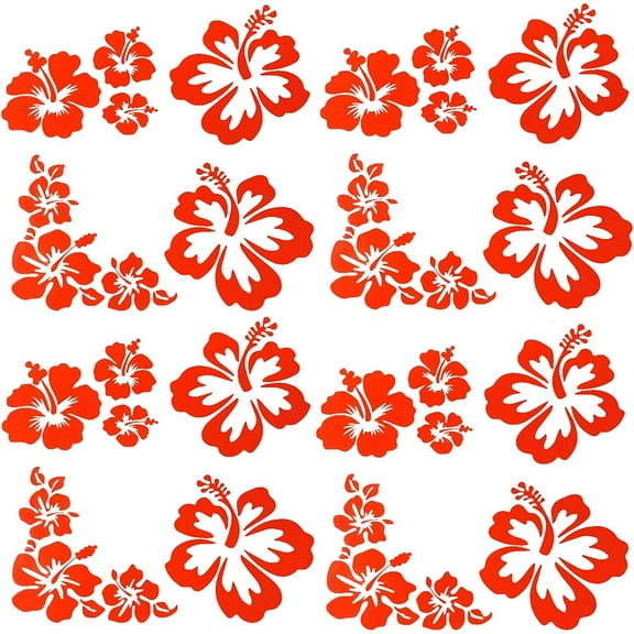 4 Sets Hibiscus Flowers Car Decals Hawaiian Stickers Red Vinyl Automotive Exterior Decoration for SUV Truck Motorcycle Doors Walls Laptop