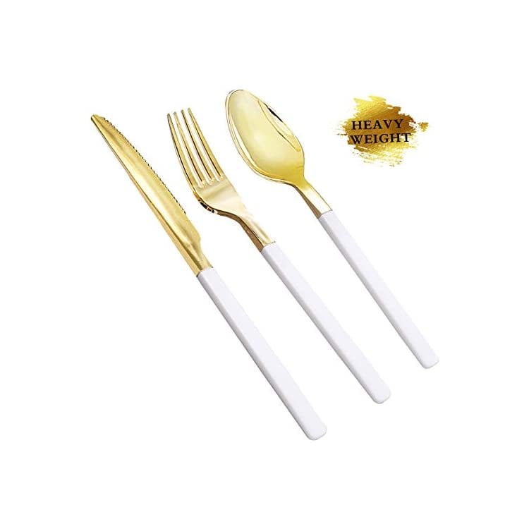 150 Pieces Gold Plastic Silverware,Disposable Plastic Cutlery with