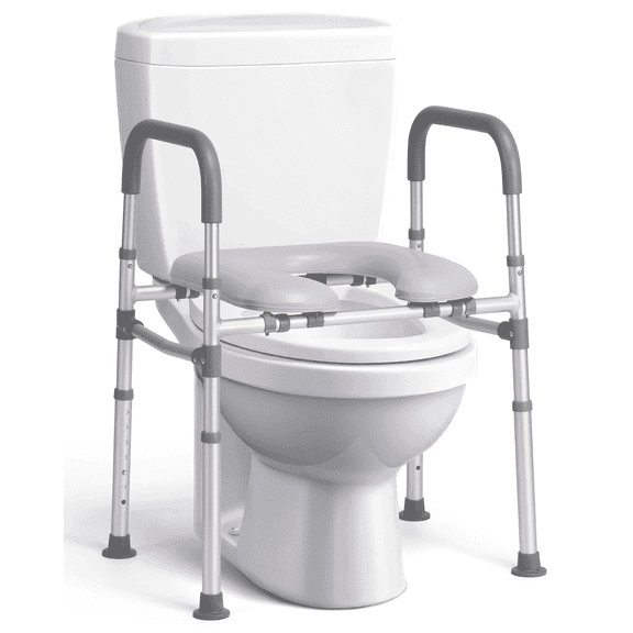 Naipo Toilet Seat Risers with Handles,  Raised Toilet Seat Riser for Seniors, handicap and Pregnant, Supports up to 300Lbs, Gray