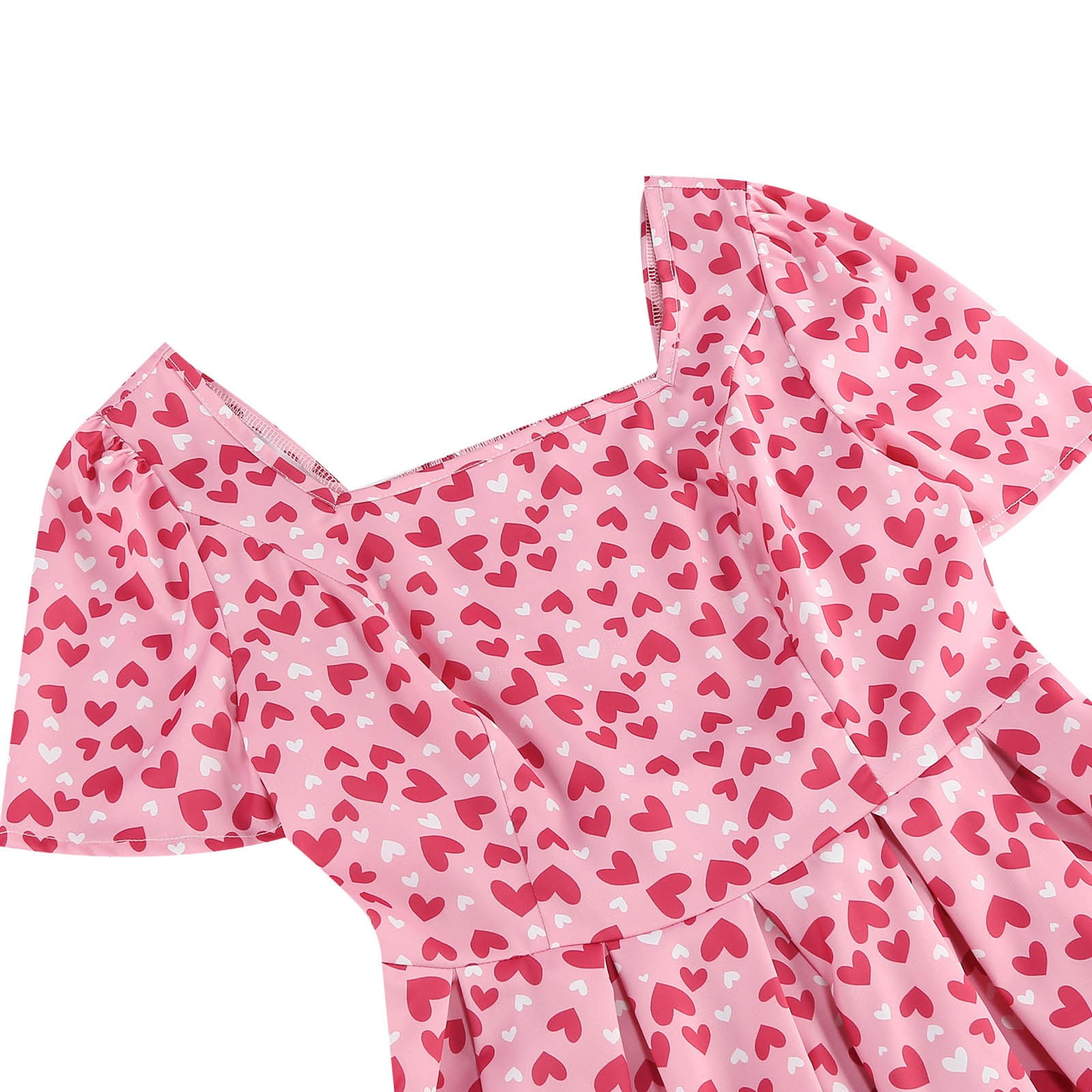 hotojiny Formal Dresses for Women Valentine's Day Gifts Cute Heart Print Cocktail Dresses Trendy Flowy Short Sleeve Maxi Dress