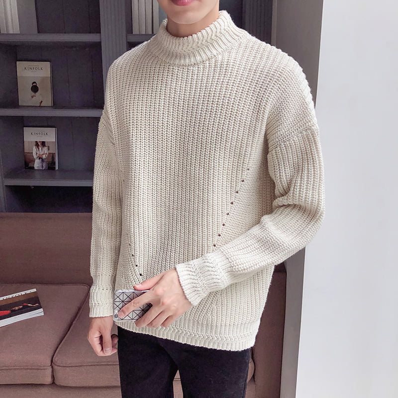 Fseason-Men Classic Solid Color Thickened Turtleneck Pullover Sweater