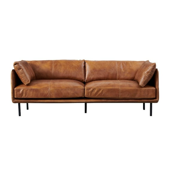 Crafters and Weavers Venezia Contemporary Leather Loveseat in Light Brown/Black