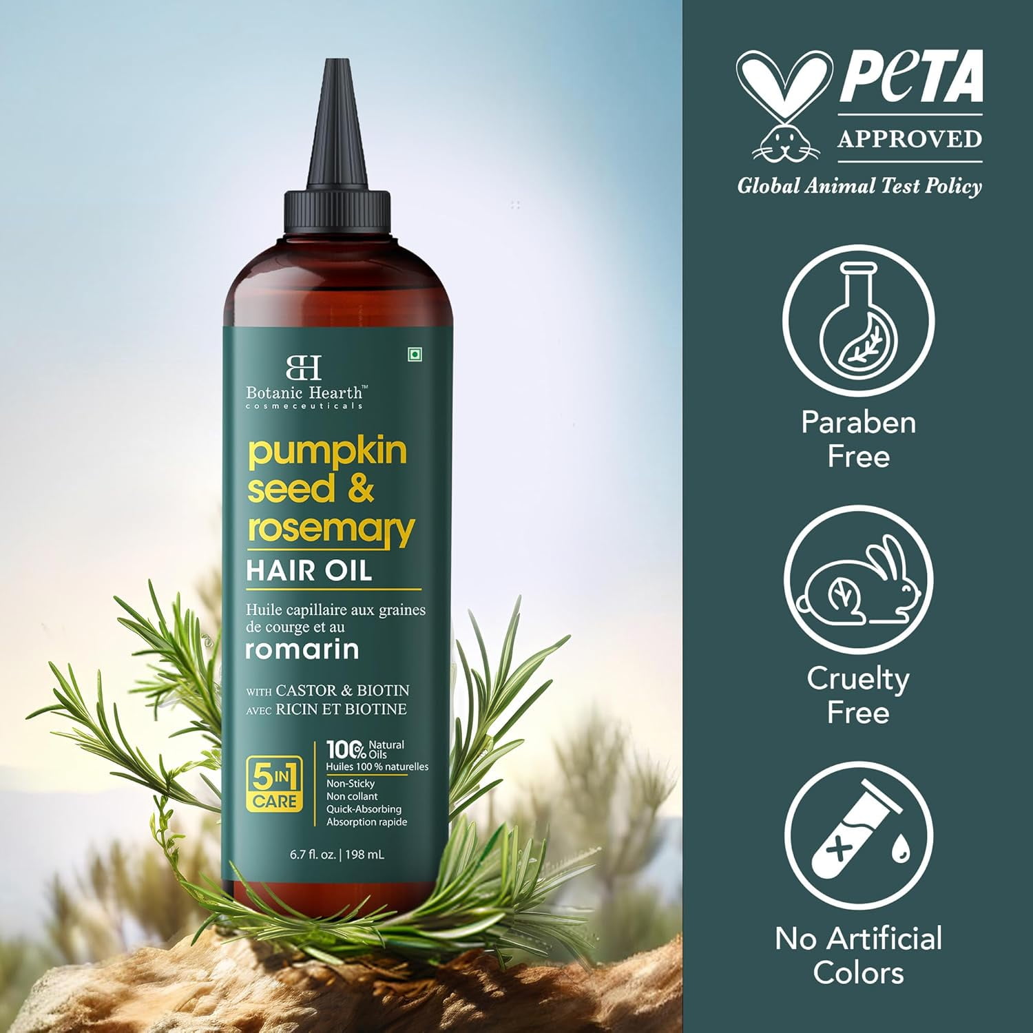 Botanic Hearth 100% Pure Rosemary Pumpkin Seed Oil for Hair Growth, Strengthening Hair Oil for Dry, Damaged, Thinning Hair, Nourishing Hair Tonic for Stronger & Healthier Scalp, Hair Serum, 6.7 fl oz