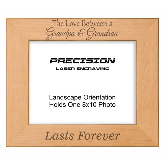 PrecisionNC Engraving Gift for Grandpa Granchild Love Between Grandpa and Grandson Lasts Forever Engraved Natural Wood Picture Frame 8x10 Landscape