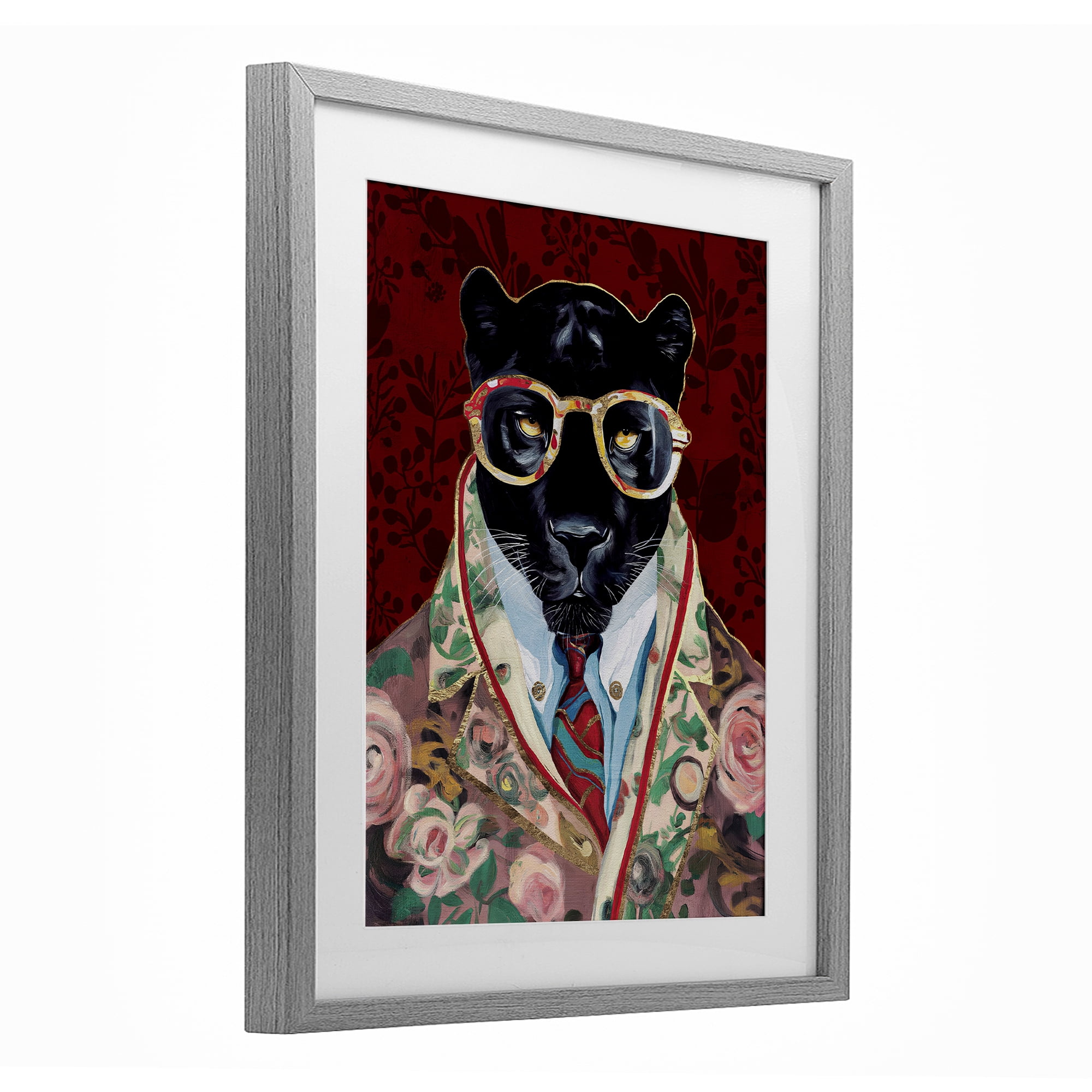 Stupell Industries Fashionable Scarlet Panther Gray Framed Print Under Glass, design by Svetlana Aleynikova