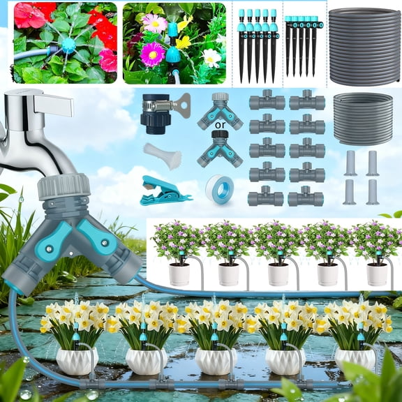 Quick Connect Irrigation System Kit DIY Water Saving Drip Irrigation System, 2025 Latest Automatic Watering System Accessories with 2 Types of Drip Tips, for Garden/Balcony/Greenhouse/Lawn