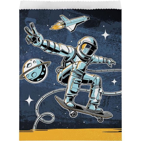 Creative Converting 360516 8.75 x 6.5 in. Space Skater Paper Treat Bags