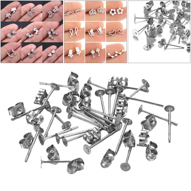 200 pares de y respaldo hipoalergénicos para pendientes, 6 mm / 8 mm / 10 mm / 12 mm Espárragos de acero inoxidable con almohadilla plana con r - 8 mm Soledad Postes y respaldos de aretes