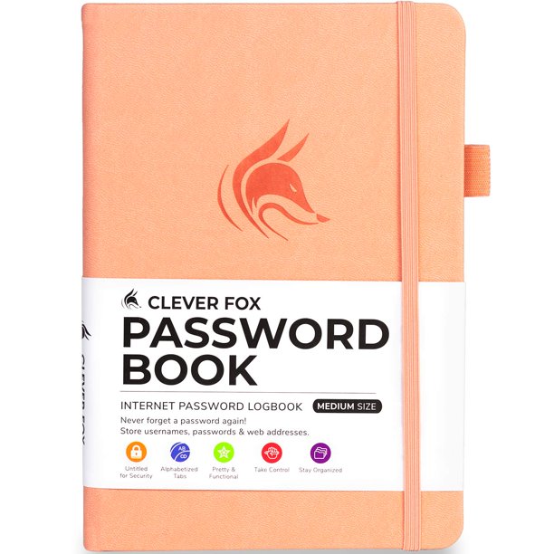 Libro De Contraseñas De Clever Fox Con Pestañas Alfabéticas. Libro De Registro Del Organizador De Direcciones De Internet. Administrador De Contraseñas Mediano Para Inicios De Sesión En Sitios Web (Ro