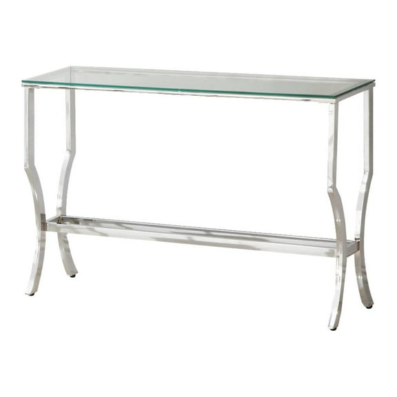 Glass Top Sofa Table with Metal Frame and Mirror Shelf Chrome - Saltoro Sherpi