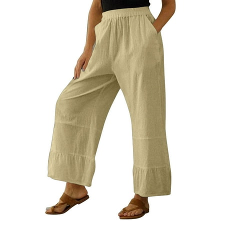 

Larisalt Pants For Women Women s Comfy Pajama Pants Casual Drawstring Lounge Wide Leg Pants Khaki XXL