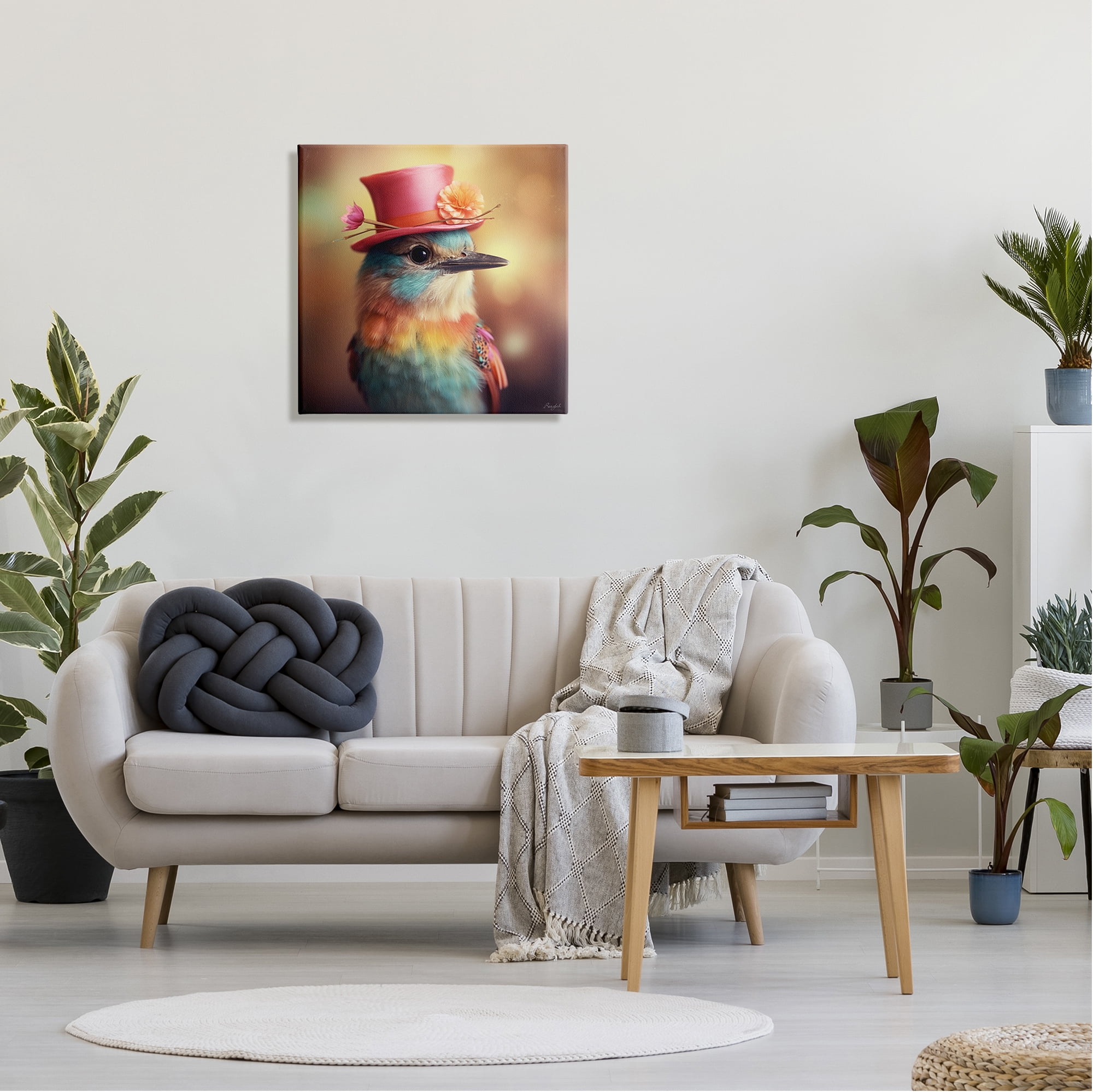 Stupell Industries Pastel Bird in Hat Animals & Insects Painting Gallery Wrapped Canvas Art Print Wall Art, 24 x 24