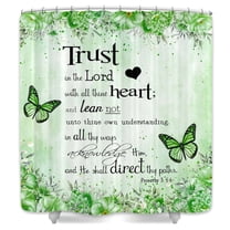 Green Butterfly Shower Curtain,Bible Verse Inspirational Shower Curtain,Colorful Boho Bathub Curtains,Fabric Floral Leaves Bathroom Decor Sets with Hooks,69X70 in