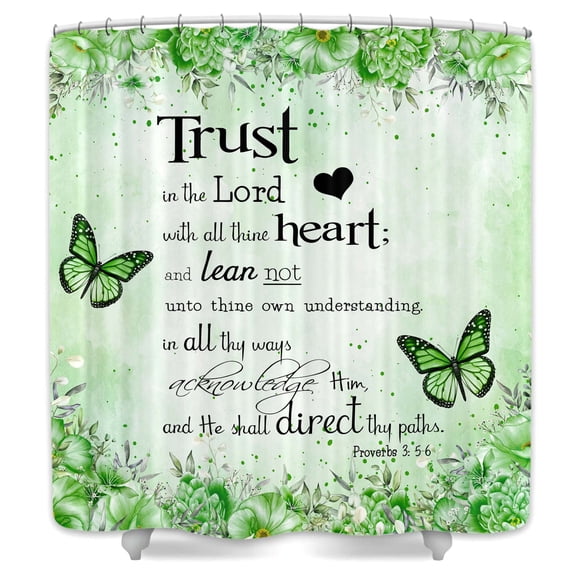 Green Butterfly Shower Curtain,Bible Verse Inspirational Shower Curtain,Colorful Boho Bathub Curtains,Fabric Floral Leaves Bathroom Decor Sets with Hooks,69X70 in
