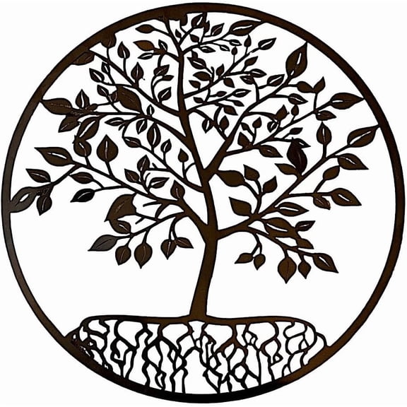 16" D Tree of Life Wall Art Metal Sculpture Decor Large Matte Black Living Family Room Home Office Modern Indoor Outdoor Hanging Plaque