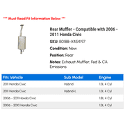 Rear Muffler - Compatible with 2006 - 2011 Honda Civic 2007 2008 2009 2010