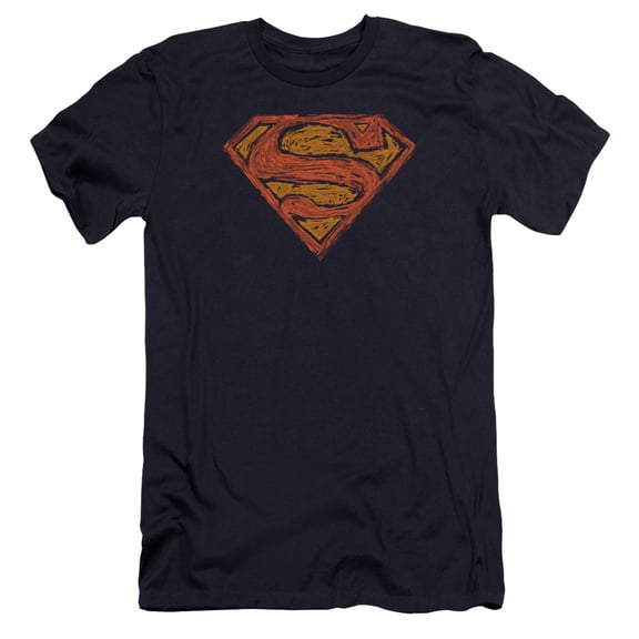 Superman Messy S Premium Adult Slim Fit 30/1 T-Shirt Navy