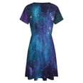 thumbnail image 5 of Purple Galaxy Dress Fashion Beach Short Sleeve Dresses Female Party Printed Sundress, 5 of 7