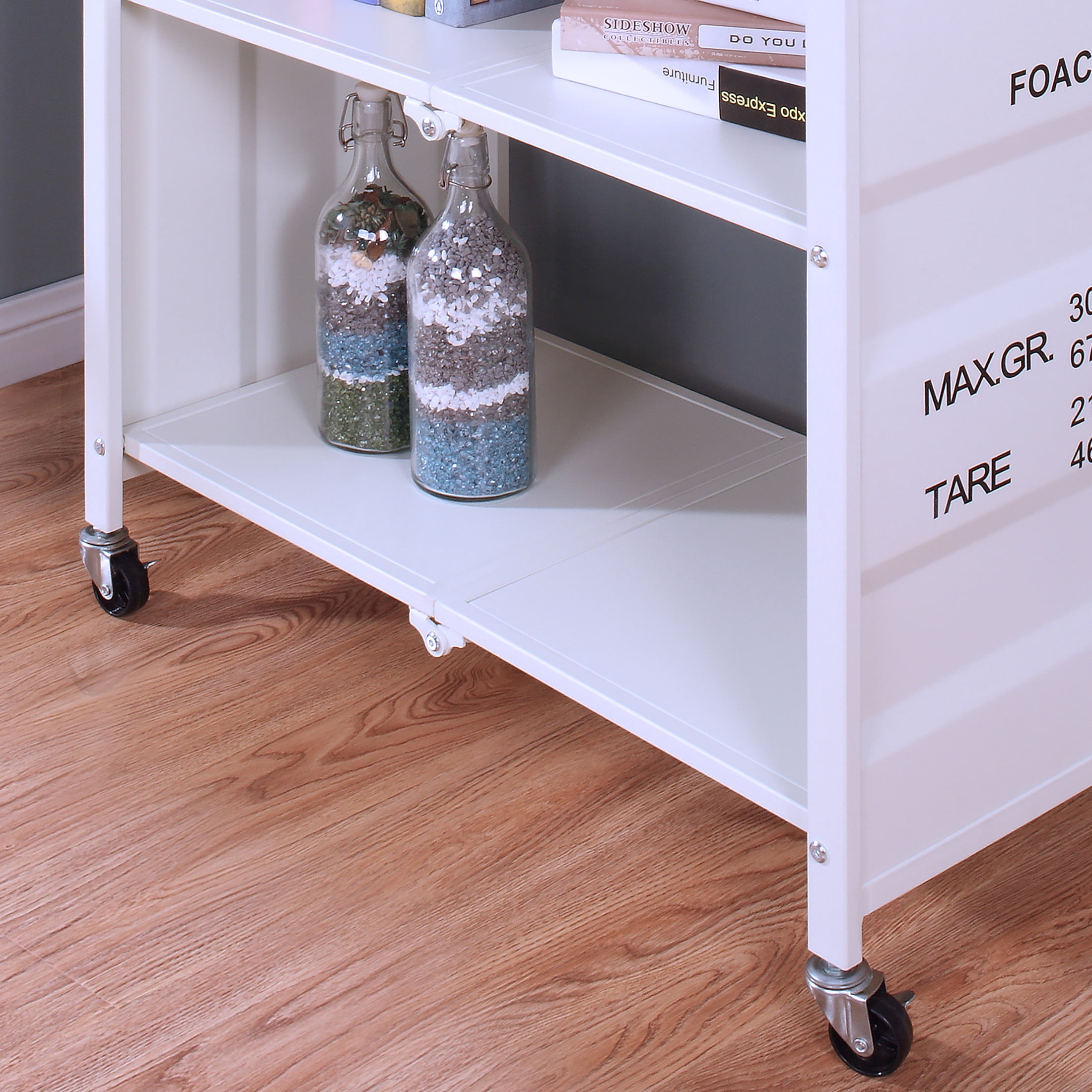 Furniture of America Maxima Metal Folding Bookcase with Wheels, White