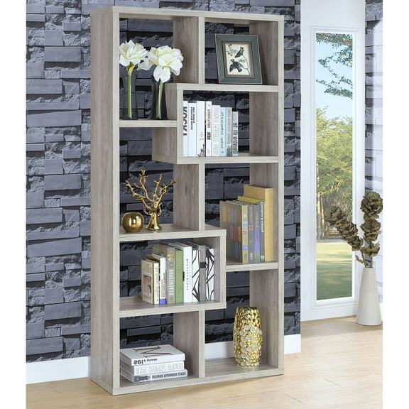 Display Shelves, Lawton Grey Driftwood 7-shelf Bookshelf, Driftwood Shelving Units,Engineered Wood Wooden Display Shelves, Furniture Primary Living Space Display, Shelving & Etageres Lawton Grey Drif