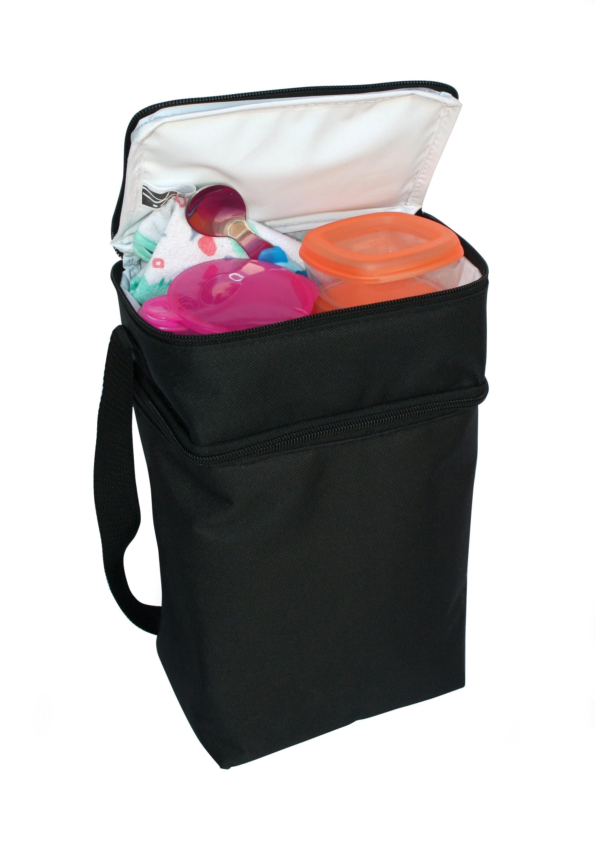 J.L. Childress Six Bottle Breast Milk Cooler Travel Bag - Insulated Baby Bottle Storage Bag, Includes Ice Pack - Black