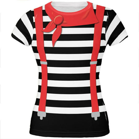 Halloween French Mime Costume All Over Juniors T Shirt Multi
