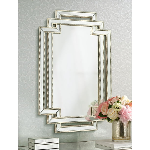 Possini Euro Design Rectangular Vanity, Silver Leaf Beveled Wall Mirror