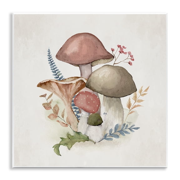 Stupell Industries Pink Blooming Mushrooms Cottage Painting Unframed Art Print Wall Art, 12 x 12