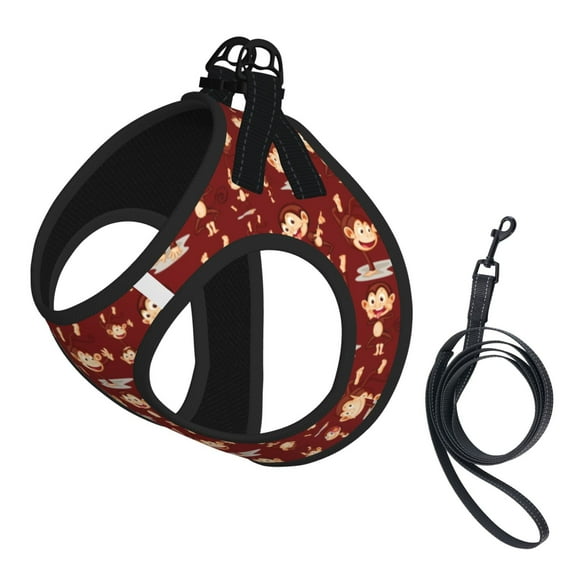 Happy Monkey Pattern Pet Leash Vest Small Dogs Cats Puppy Harness With Leash Reflective No Choke Small