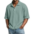 thumbnail image 2 of Dwellite Waffle Short Sleeve Polo Shirts for Men Big and Tall Golf Shirt Casual Solid Color Collared T Shirts Tops Mint Green L, 2 of 8