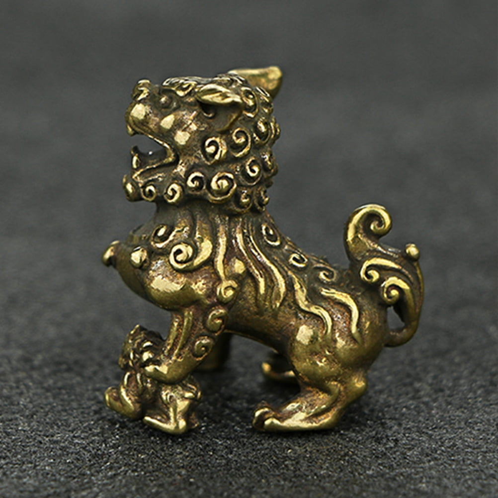 2 Pack Pure Copper Lion Ornament Miniature Statue Decor Office