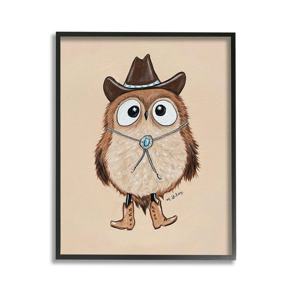 Stupell Industries Southwestern Cowboy Owl Animals & Insects Painting Black Framed Art Print Wall Art, 11 x 14