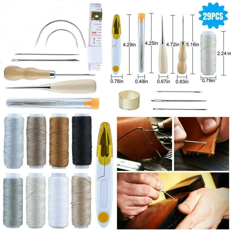Leather Sewing Kit,Sewing Awl, Seam Ripper, Leather Hand Sewing Stitching  Needles, Sewing Thread, Leather Craft Tool Kit for Beginners and