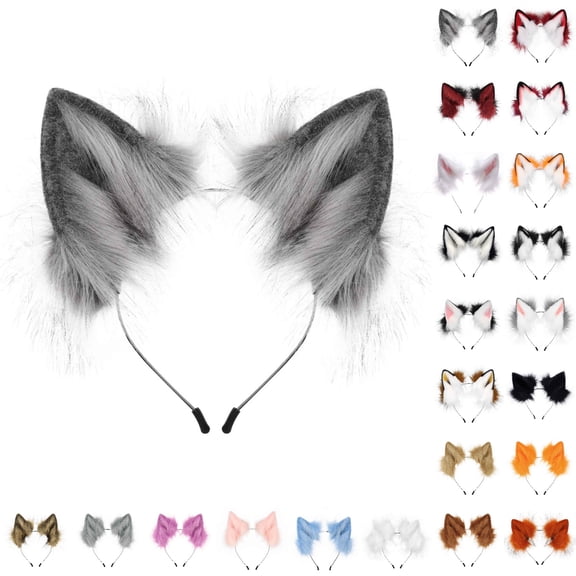 Bmisegm Womens Headbands Handmade Plush Animal Ears Party Supplies Accessories for Halloween Dark Gray