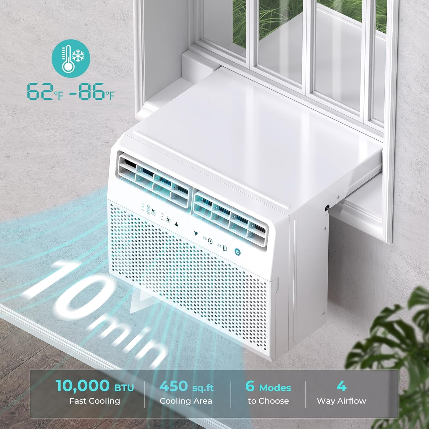 FREE VILLAGE 12,000 BTU U-Shaped Window Air Conditioner Unit Cools up to 550 Sq.Ft.with 6 Modes 24H Timer,Ultra Quiet Window AC Units with Full Window View,Energy Saving,Easy to Install,Black