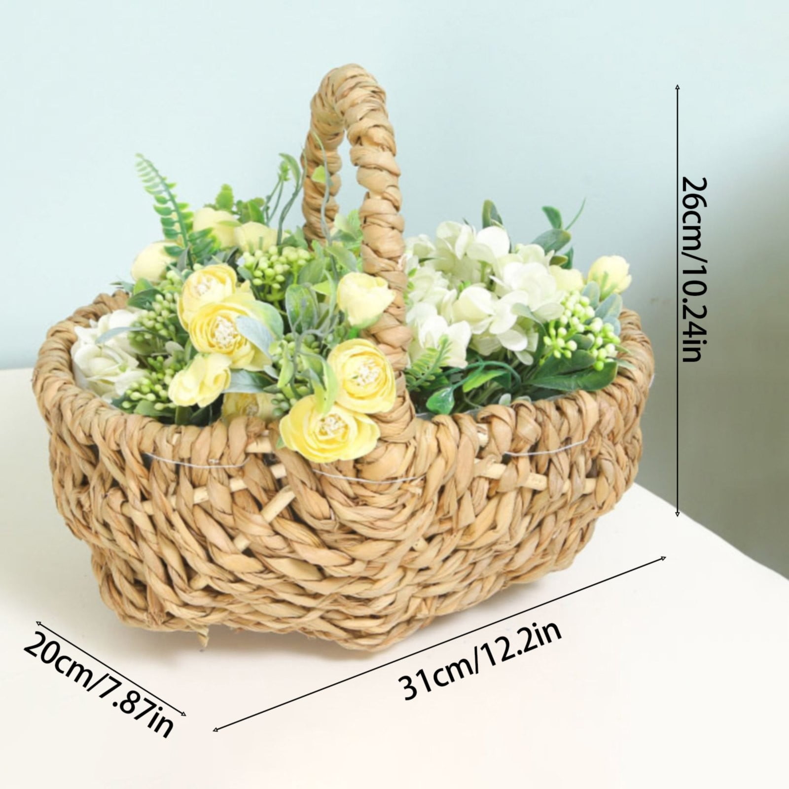 BIZHUA Flower Girl Basket Woven Baskets with Handles for Wedding Easter Egg Hunting Basket Toy Oval Basket Basketflower Girl, One Woven Flower Basket
