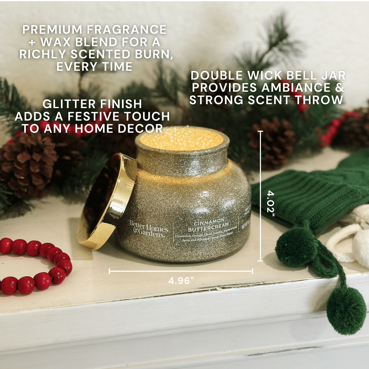 Better Homes & Gardens Cinnamon Buttercream Scented 2 Wick Glitter 18oz Jar Candle