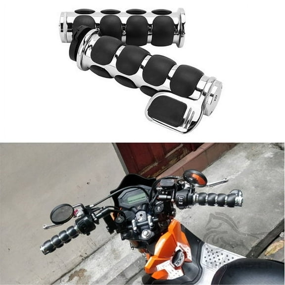 1 inch Motorcycle Hand Grips Universal Non-Slip Rubber for Harley Davidson Street Glide Sportster 883 Honda Yamaha Suzuki Kawasaki Cruisers 25mm Handlebar Throttle Grips Black Chrome