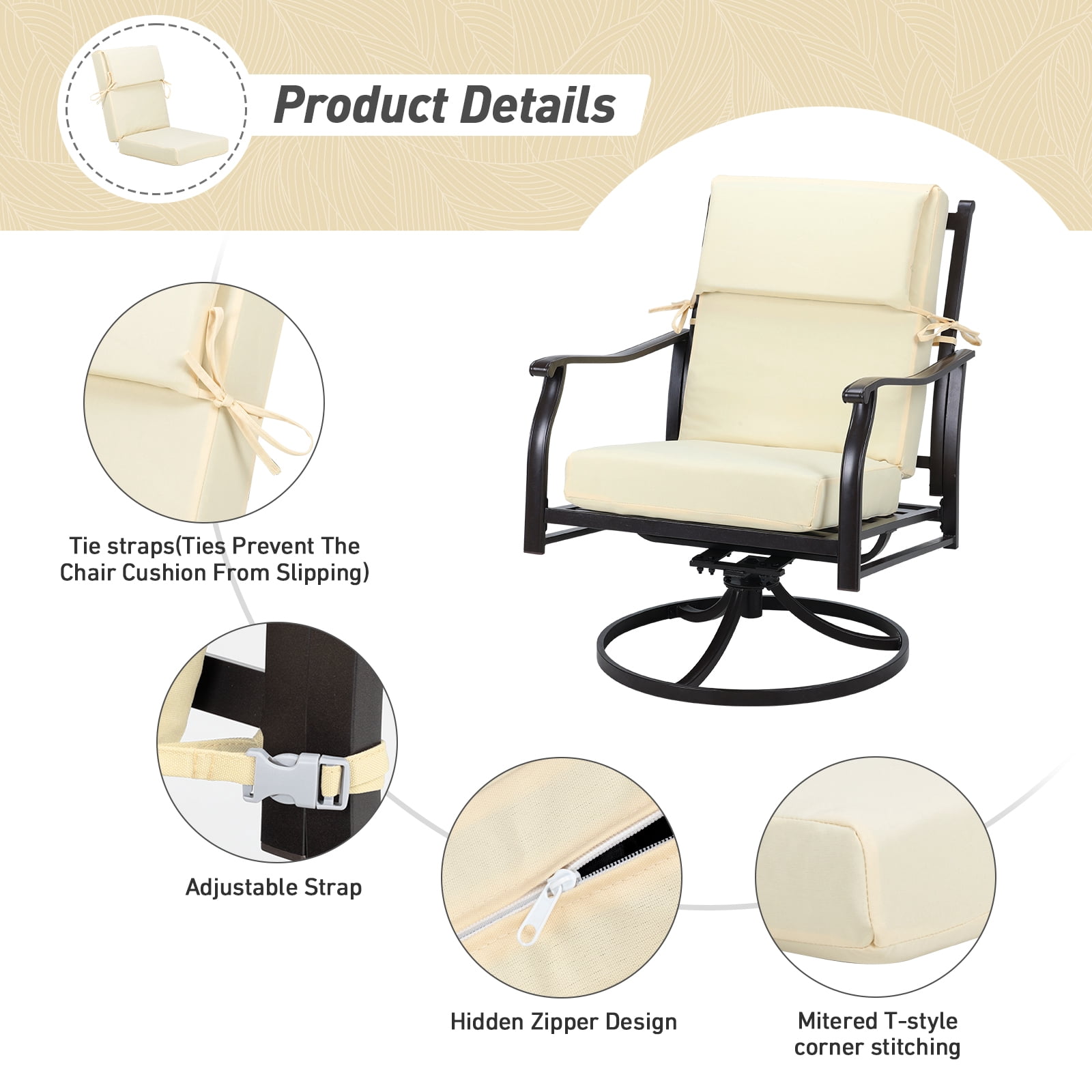 Aoodor 4-Piece Outdoor Chair Cushions 45 x 22 x 4 Inch Patio Furniture Seat Cushion - Cream Yellow