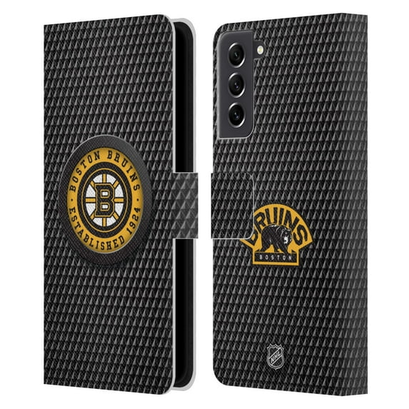 Head Case Designs Officially Licensed NHL Boston Bruins Puck Texture Leather Book Wallet Case Cover Compatible with Samsung Galaxy S21 FE 5G