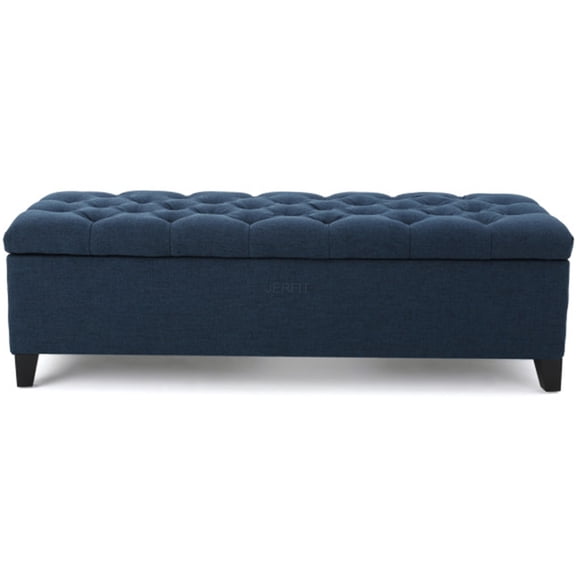 JERFIT Navy Blue Fabric Storage Ottoman Bench with Tufted Lid for Living Room