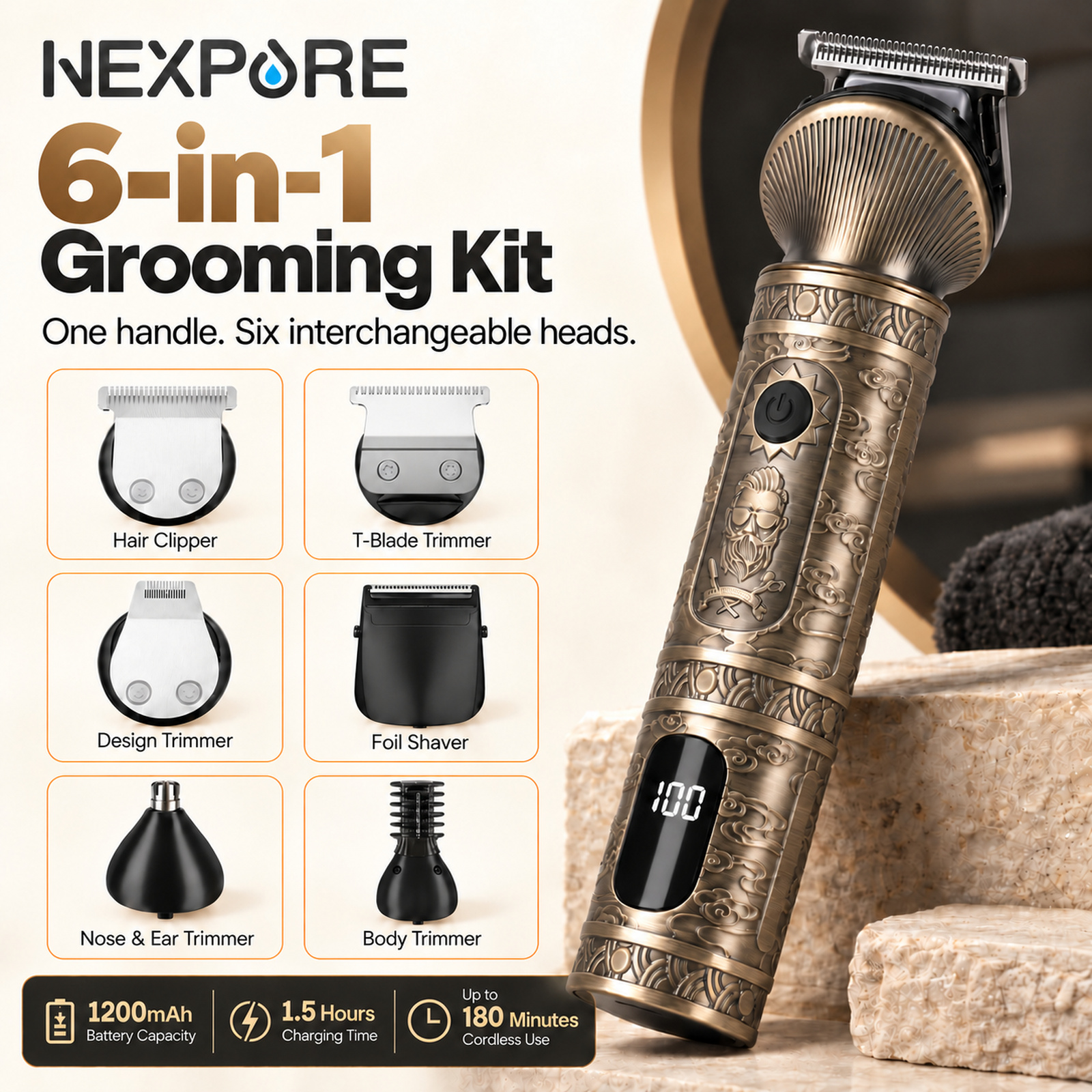 NEXPURE 6-in-1 Cordless Beard Trimmer Kit photo 2