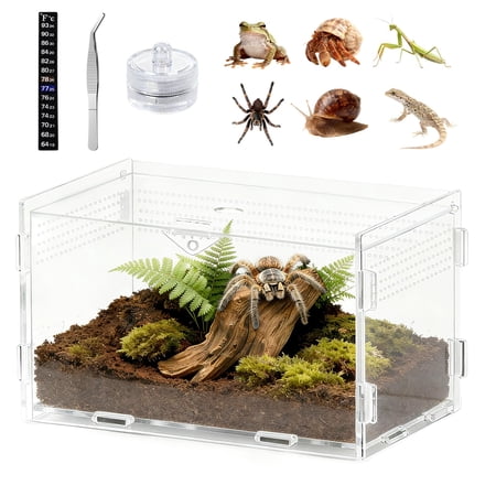 Acrylic Jumping Spider Enclosure, Small Reptile Insect Terrarium, Spider Tank with Magnetic Door & All-Side Vent, Pre-Assembled Habitat for Spiderling, Mantis, Tarantula, Snail 4.7" * 4.7" * 7.8"