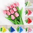 thumbnail image 2 of 10 piezas de flores artificiales de tulipán para casa, oficina, fiesta, rama de flores falsas realistas, decoración de centro de mesa, regalo del Día de la Madre y Pascua., 2 of 8