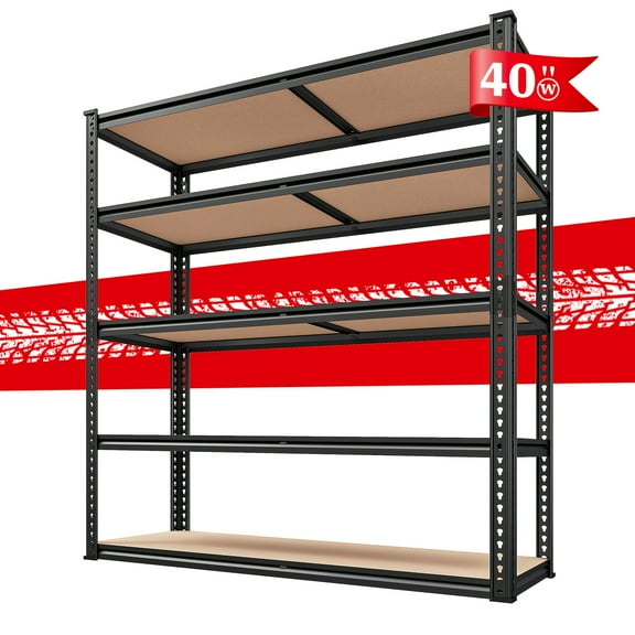 2500LB Capacity 5-Tier Metal Shelving Unit - 40"W x 72"H Heavy Duty Garage Rack, Adjustable Shelves for Pantry/Closet/Office - Rolled Edge Design, Easy Assembly