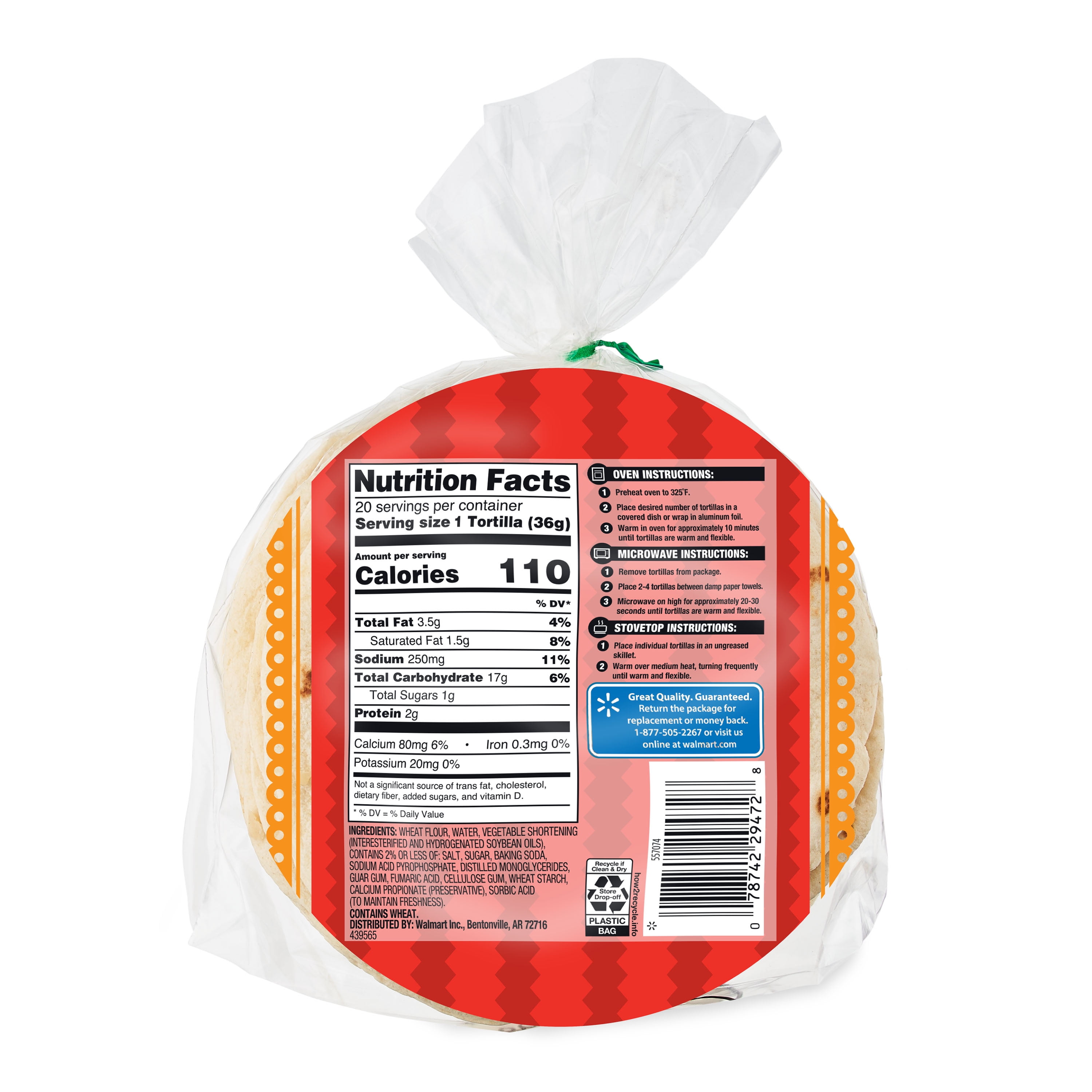(4 pack) Great Value Small Fajita Flour Tortillas, 26 oz, 20 Count